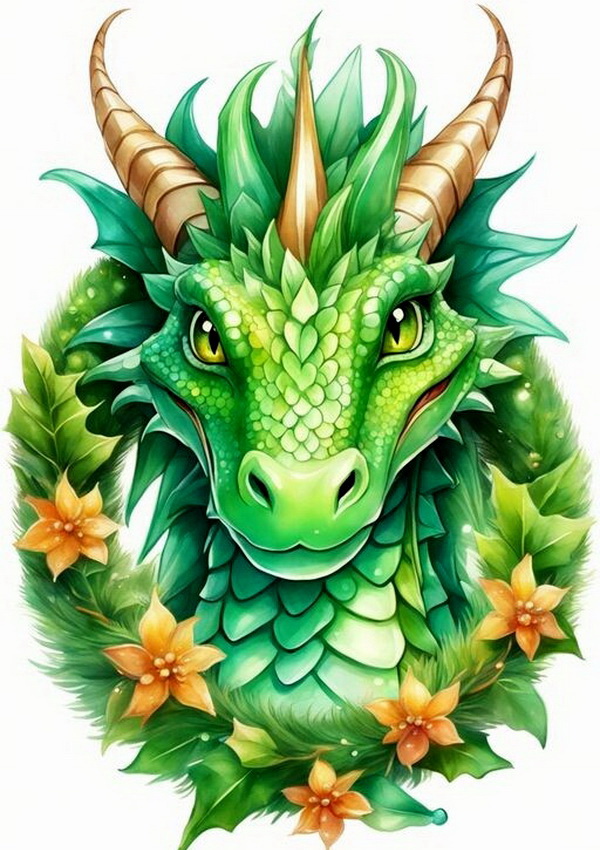 Голова дракона рисунок шаблон зелёный