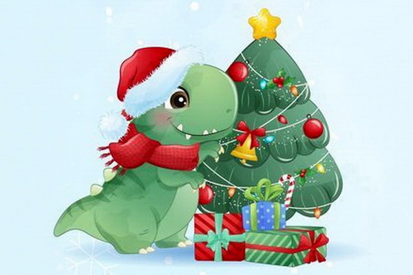Красивый новогодний дракон Merry Christmas картинки для срисовки легкий рисунок детский раскраска распечатать большой