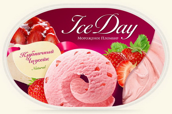 Упаковка мороженого Пломбир Клубничный чизкейк IceDay
