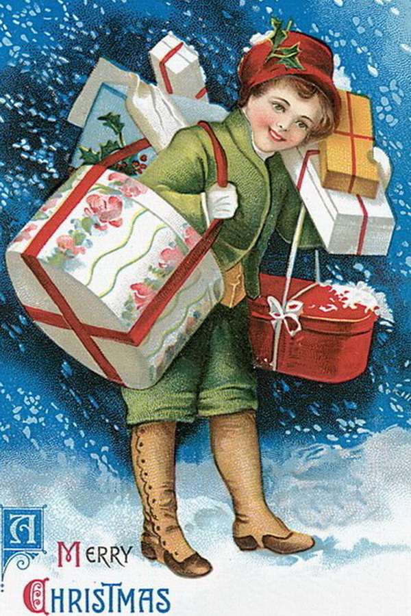 Красивые ретро-открытки Merry Christmas