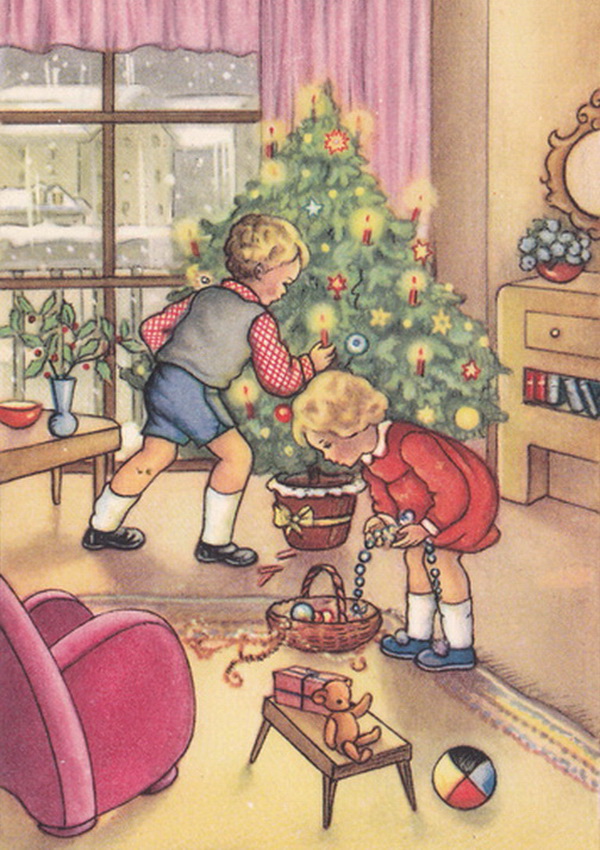 Как дети готовятся к Рождеству рисованные открытки