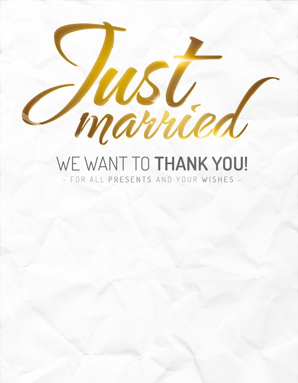 Золотые буквы на белом фоне Just Married Free PSD