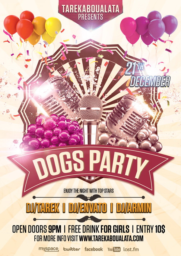 Праздничный постер Dogs Party Free PSD