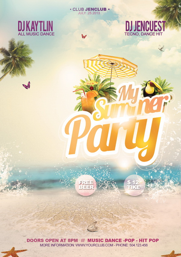 Волна летних вечеринок и пляжных дискотек Free PSD