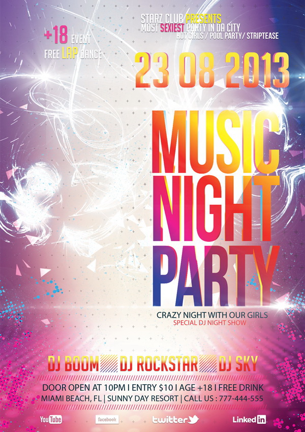 Необычный плакат Music Night Party Free PSD