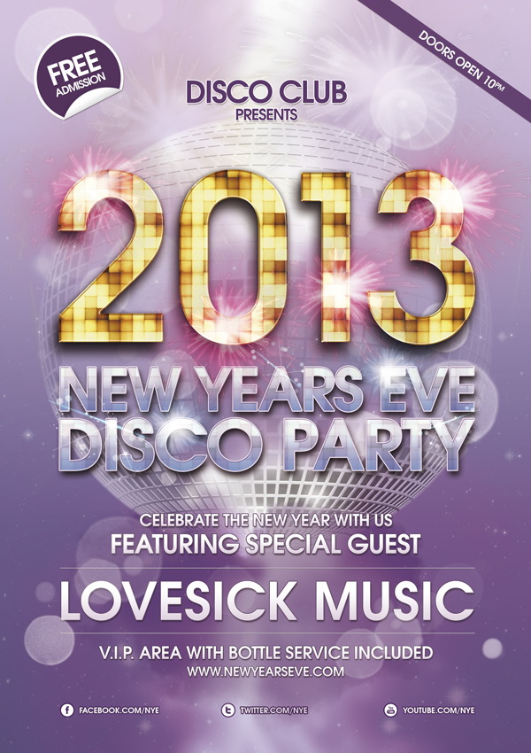 Афиша New Year фиолетовый цвет Disco Party постера Free PSD