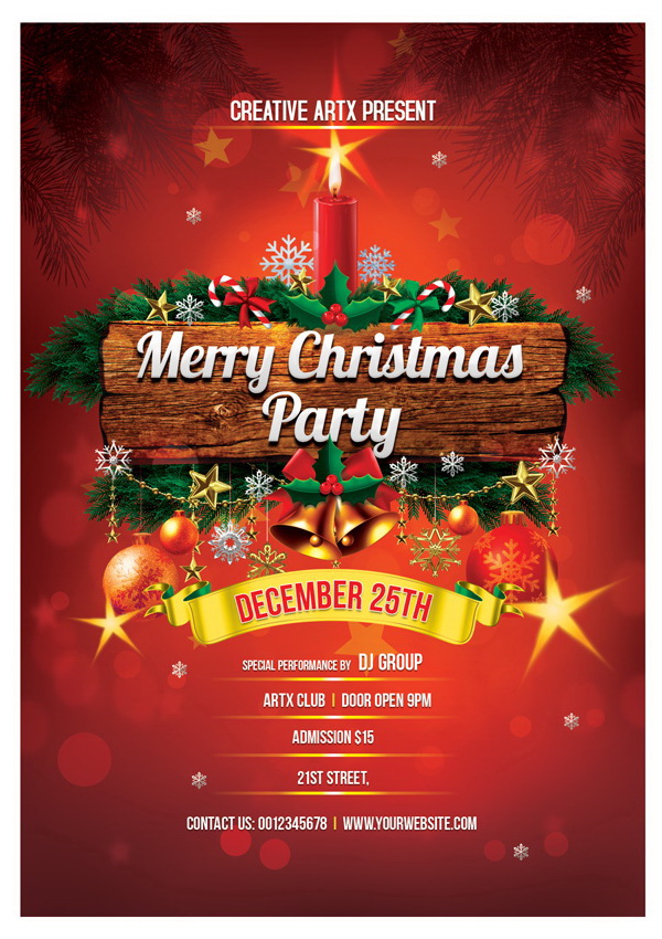 Рекламный плакат Merry Christmas Free PSD