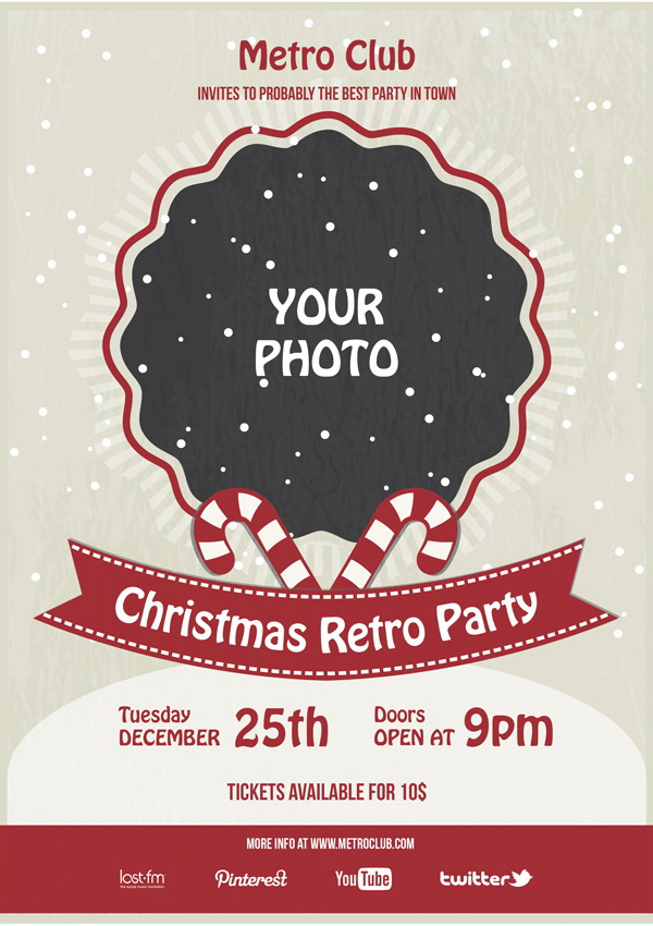 Праздничный постер Christmas Retro Party Free PSD