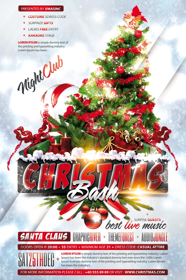 Красивый плакат Christmas Night Club Free PSD
