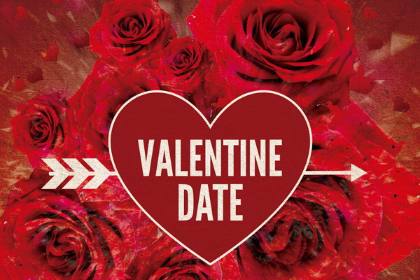 Красные розы на постере Valentine Date Free PSD скачать ПСД