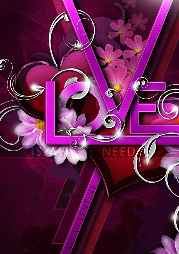 Промо-плакат Love фиолетовый Free PSD