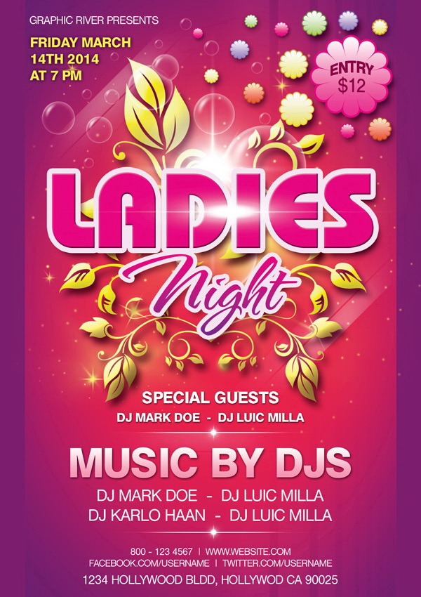 Плакат Ladies Night Music by DJS Free PSD