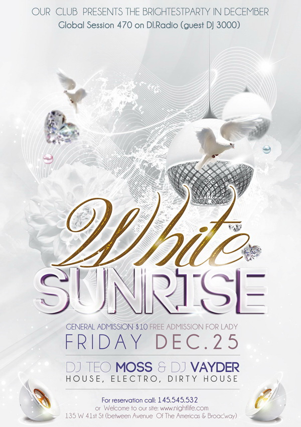 Вечеринка в белом цвете на плакате White Sunrise Free PSD
