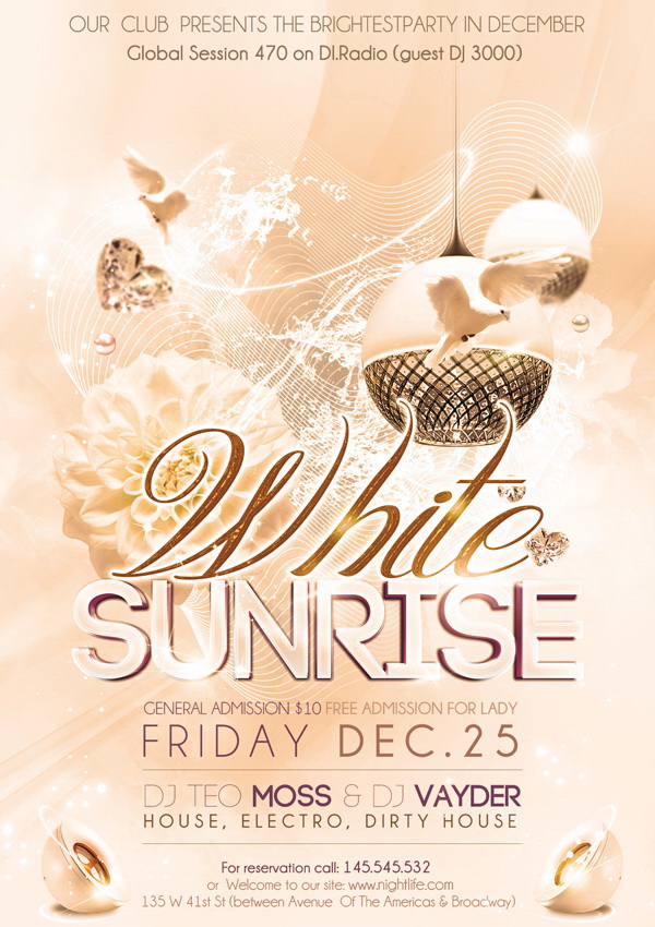 Вечеринка в белом цвете на плакате White Sunrise Free PSD