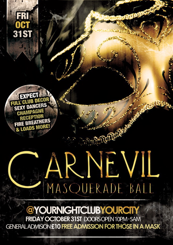 Дизайн плаката Carnevil Masquerade Ball Free PSD