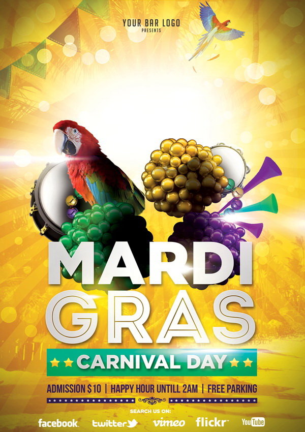 Рекламный плакат в стиле Carnival Day Free PSD