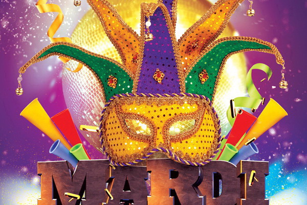 Карнавальный плакат в ярких красках с маской Free PSD скачать ПСД