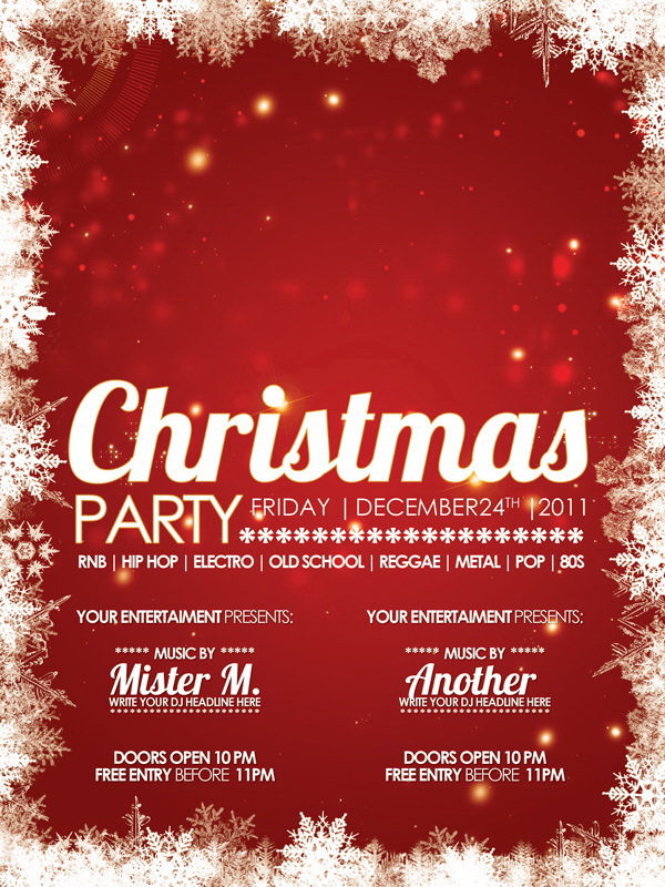 Красно-бордовый плакат CHRISTMAS вечеринки Free PSD