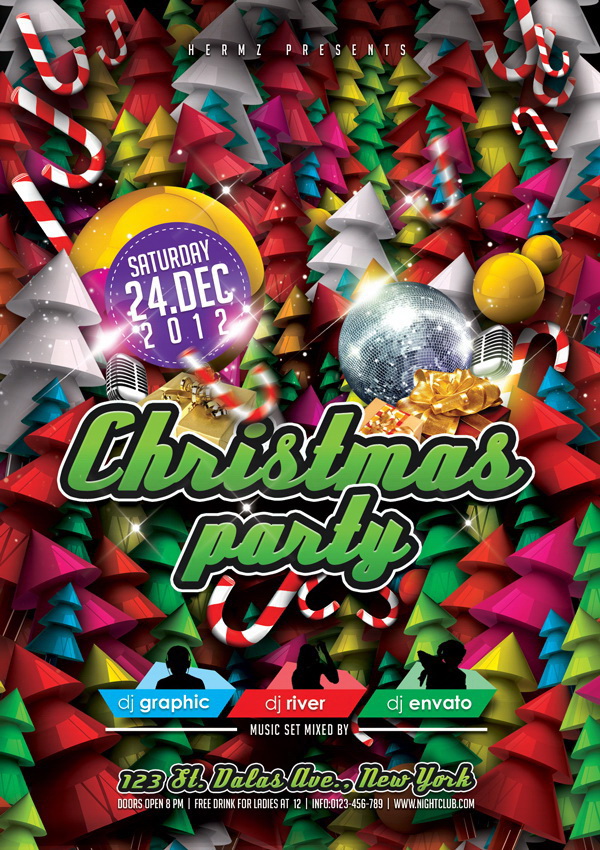 Christmas Party креативные ёлки на плакате Free PSD