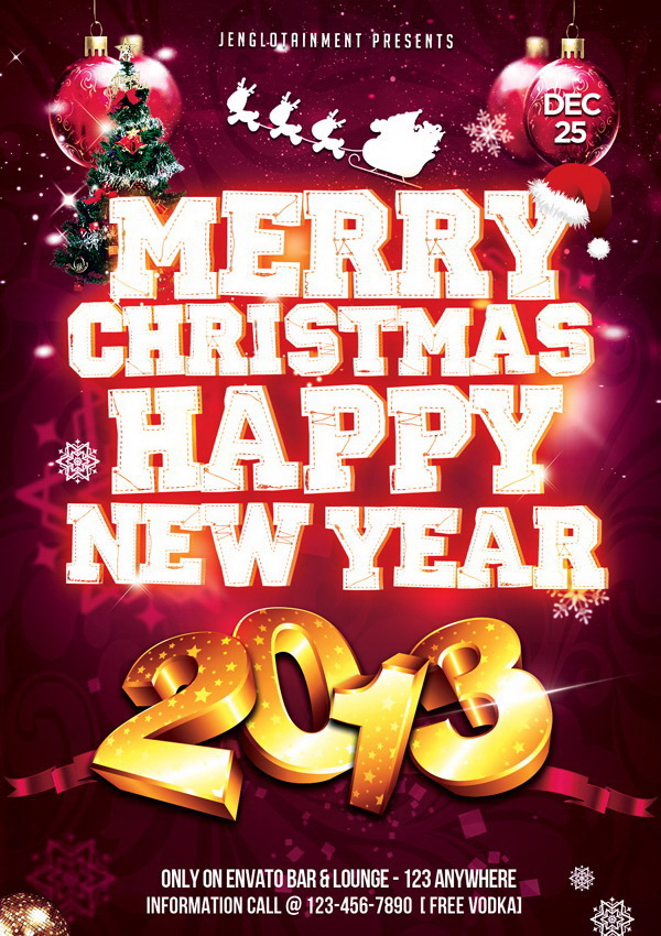 Афиша Merry Christmas Happy New Year Free PSD