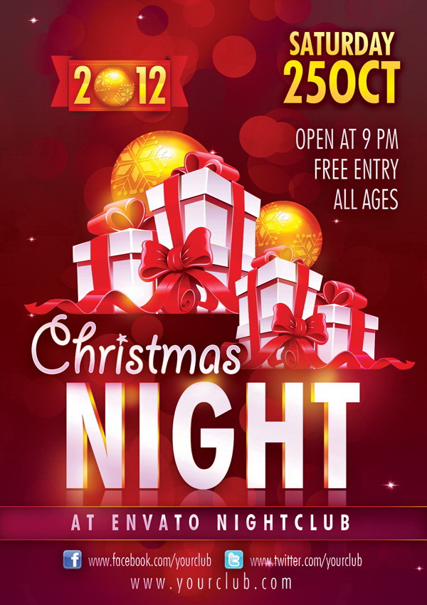 Стиль рекламного плаката Christmas Night Free PSD