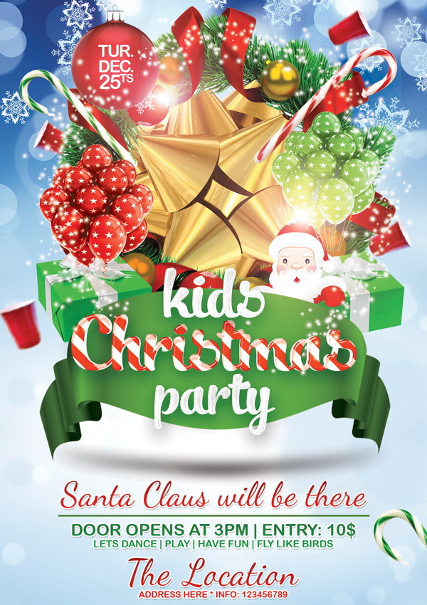 Рекламная афиша Kids Christmas Party Free PSD