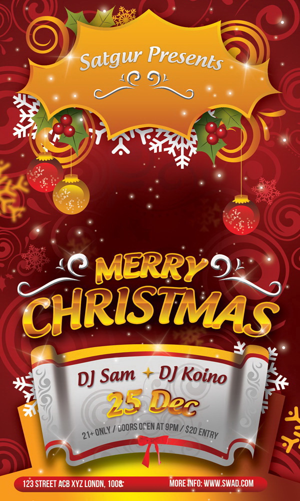 Плакат Merry Christmas красного цвета Free PSD
