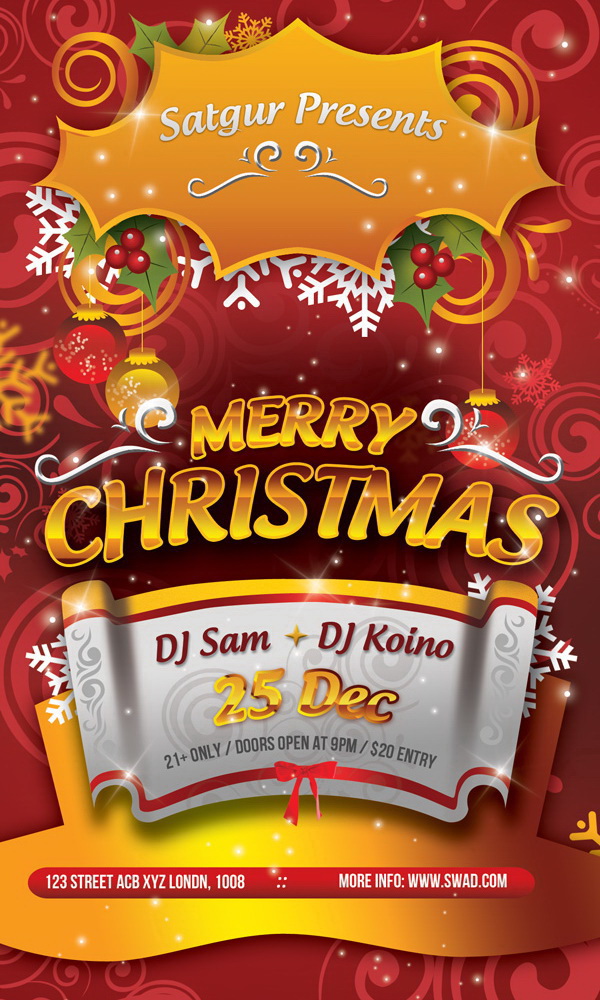 Плакат Merry Christmas красного цвета Free PSD