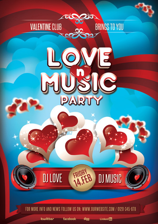 Любовь и музыка PARTY для всех Free PSD