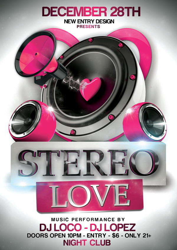 Музыка в стиле Stereo Love реклама дискотеки Free PSD