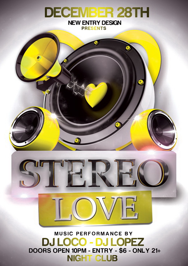 Музыка в стиле Stereo Love реклама дискотеки Free PSD