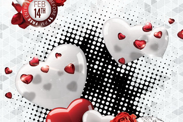 Valentines Day Party красно-серебристый плакат Free PSD скачать ПСД