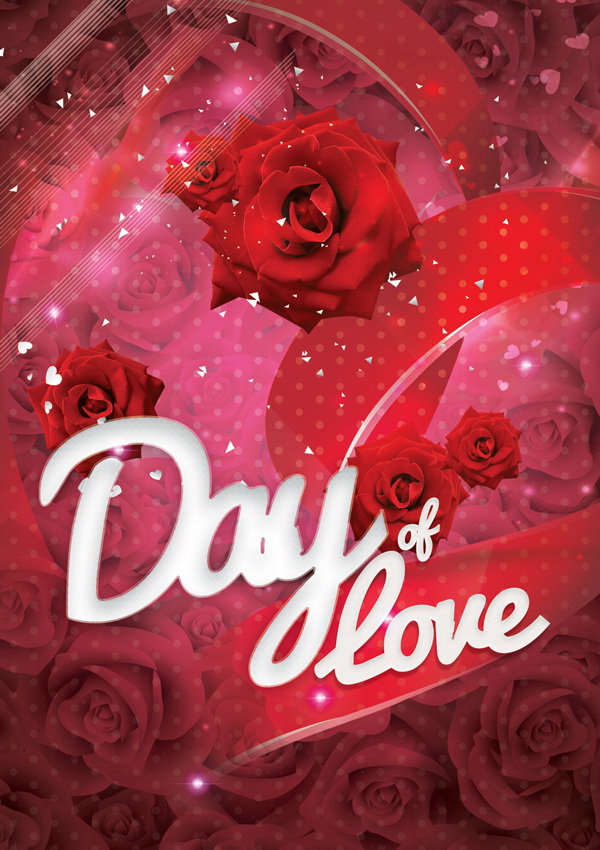 Day of Love афиша с розами и сердечками Free PSD