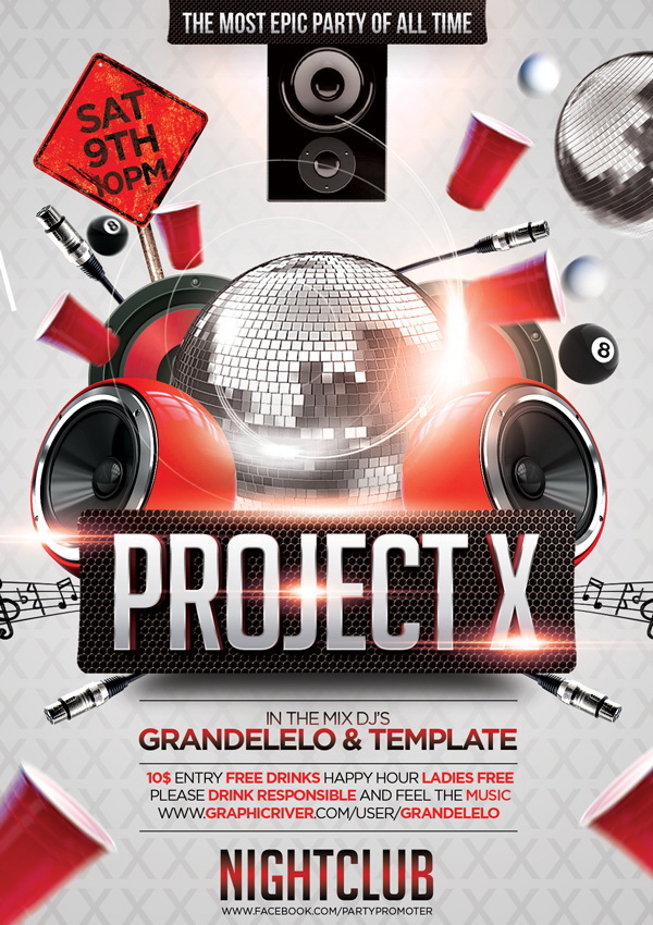 Дизайн плаката Project-X в Night Club Free PSD