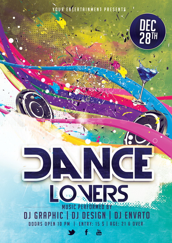 Креативный плакат DANCE в ярких тонах Free PSD