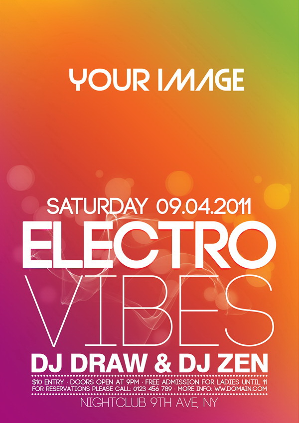Electro дискотека с популярным DJ цветная афиша Free PSD