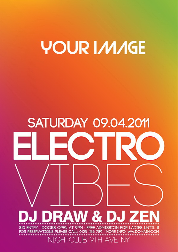 Electro дискотека с популярным DJ цветная афиша Free PSD