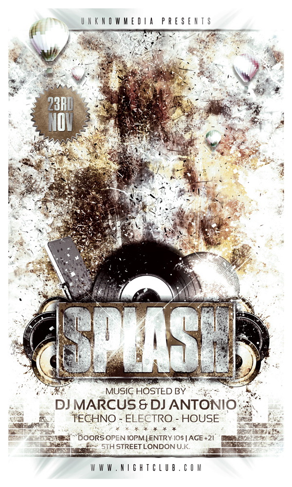 Аэрография в дизайне SPLASH плаката Free PSD
