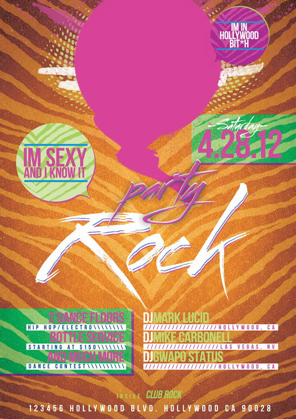 Rock Party креативный дизайн с фоном зебры Free PSD