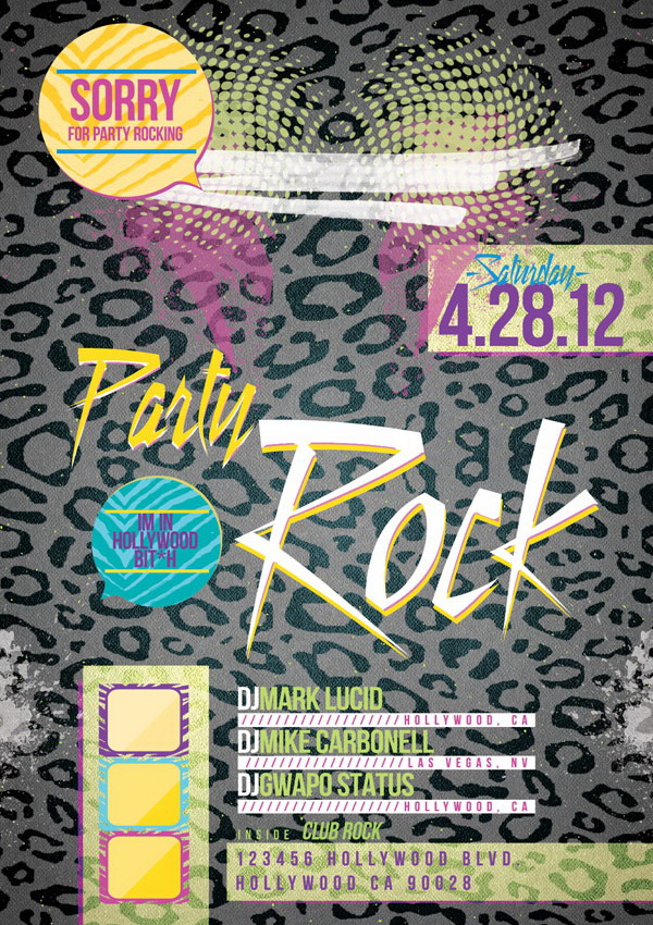 Party Rock яркий и модный плакат в цвете леопард Free PSD
