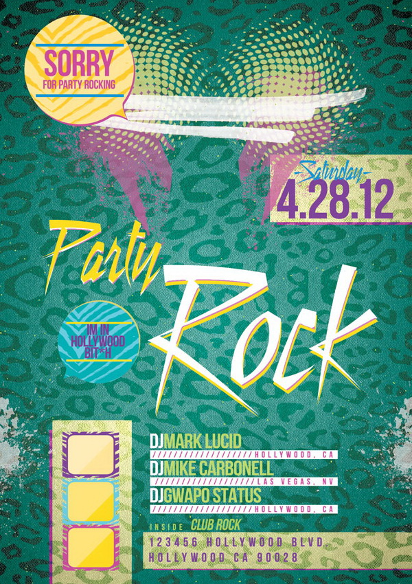 Party Rock яркий и модный плакат в цвете леопард Free PSD