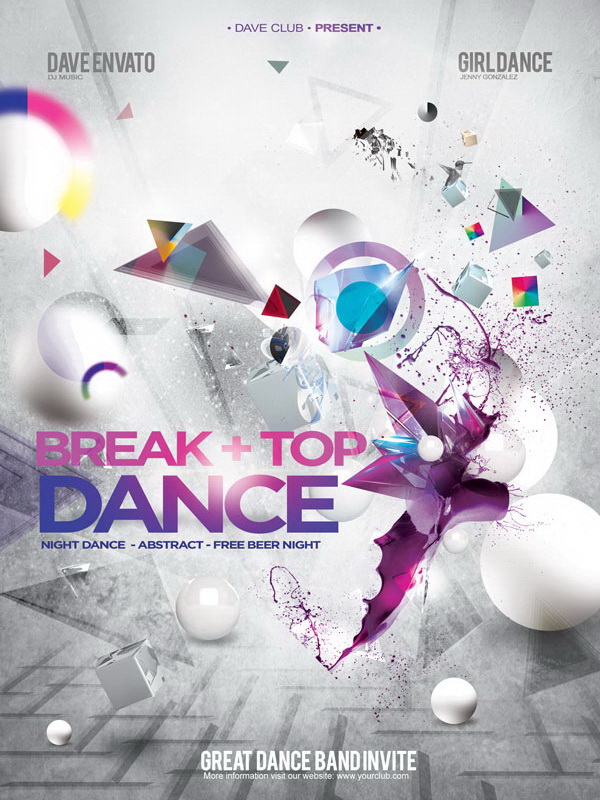 Модная афиша Break Top Dance для школы танцев Free PSD