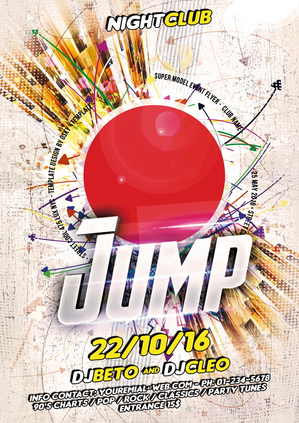 Креативный макет JUMP для рекламы вечеринки Free PSD