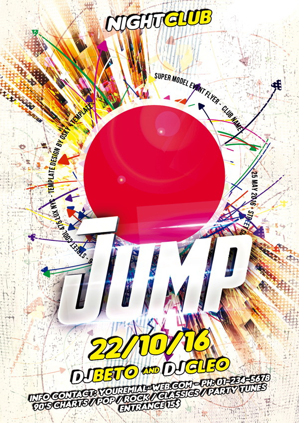 Креативный макет JUMP для рекламы вечеринки Free PSD