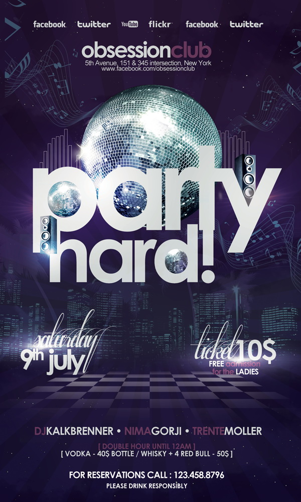 Party Hard фиолетовый плакат Free PSD