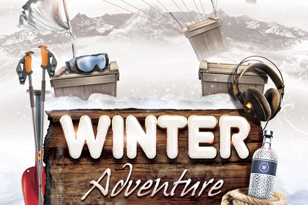 Winter Adventure дизайн афиши горнолыжного курорта Free PSD скачать ПСД