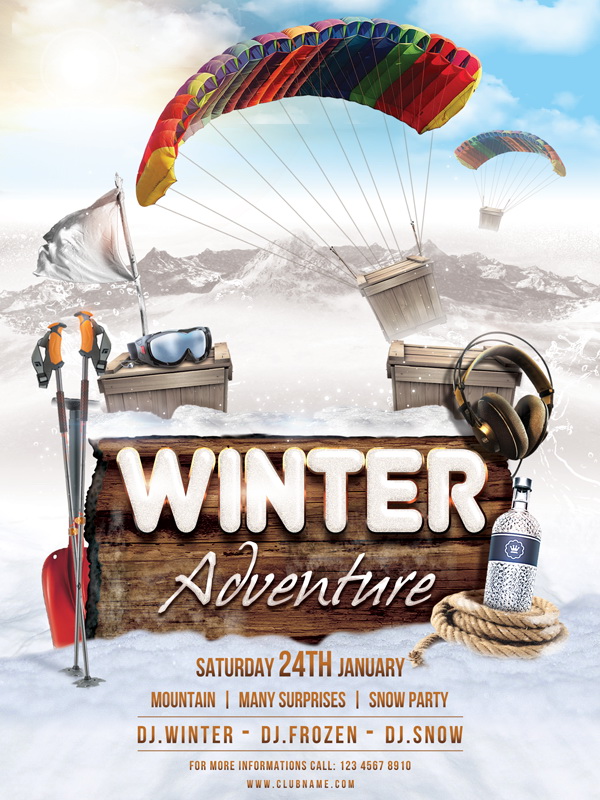 Winter Adventure дизайн афиши горнолыжного курорта Free PSD