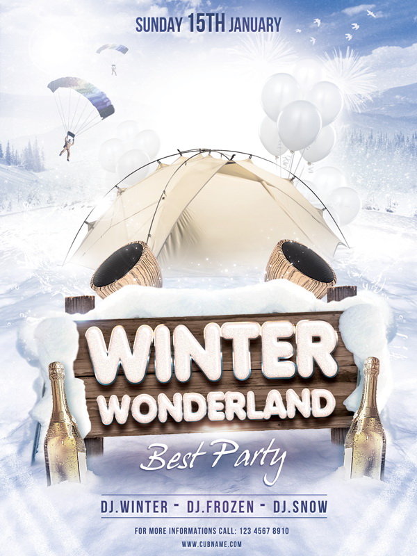 Зимнее зазеркалье Winter Wonderland рекламный плакат Free PSD