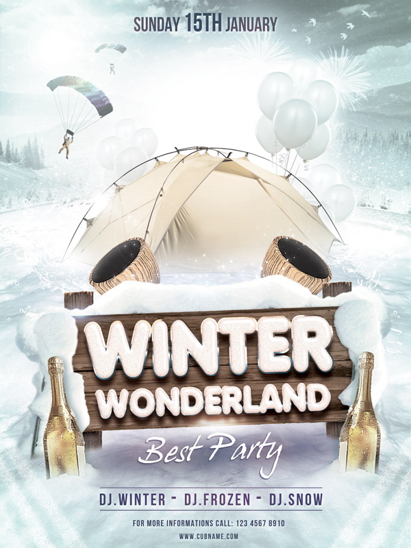 Зимнее зазеркалье Winter Wonderland рекламный плакат Free PSD