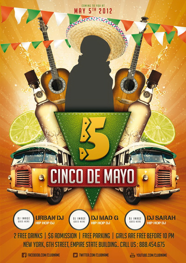 Дизайн афиши испанской вечеринки Cinco de Mayo Free PSD